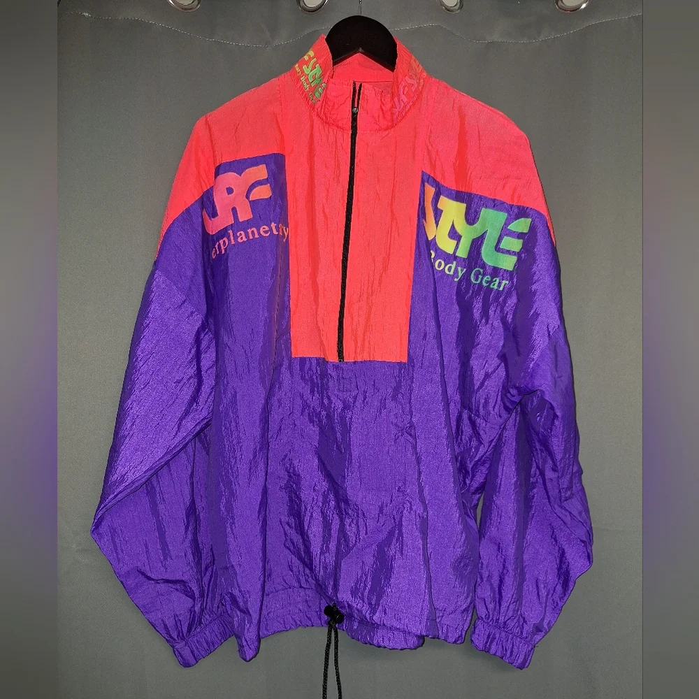 Vtg Surf Style Pull Over Windbreaker Jacket 1/2 Zip Neon Vibrant Colorblock 90s - Picture 13 of 14